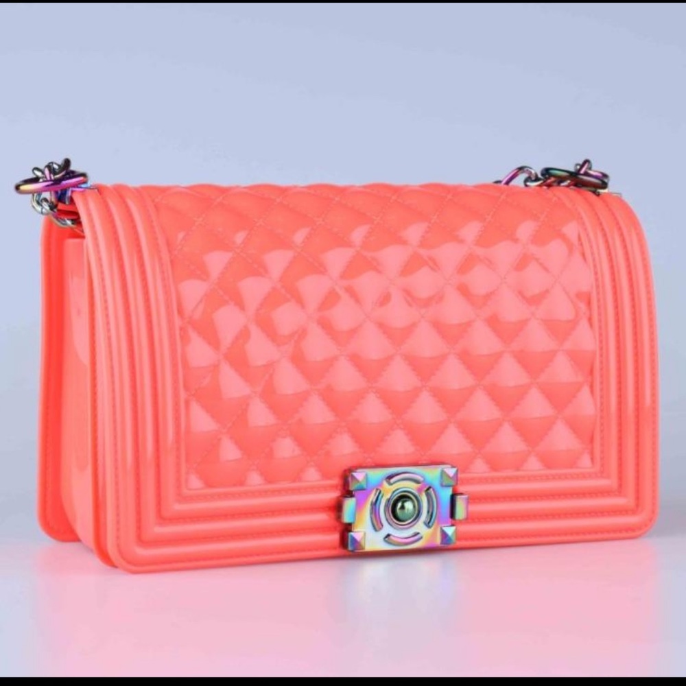 Glossy Diamond Pattern Iridescent Jelly Crossbody Bag NEW